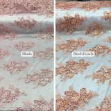 VT-12 Sequin And Beaded Lace Fabric - Multi-Color Floral Embroidery, 52" Width
