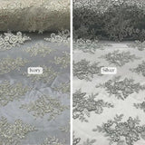 VT-12 Sequin And Beaded Lace Fabric - Multi-Color Floral Embroidery, 52" Width