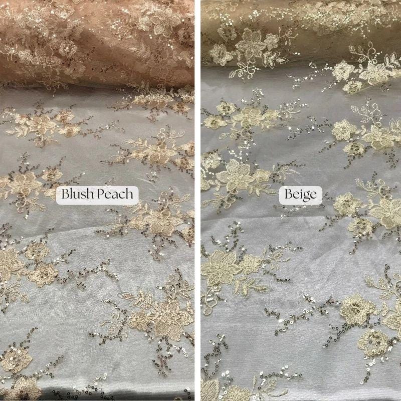 Floral Mesh Lace Fabric - Sequin Embroidery, Royal Blue, 52" Width