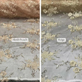 Floral Mesh Lace Fabric - Sequin Embroidery, Royal Blue, 52" Width