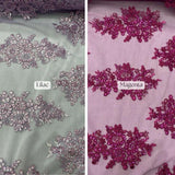 Elegant Sequin Lace Fabric - Floral Sequin Lace, Baby Blue, 51" Width