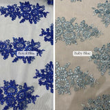 Elegant Sequin Lace Fabric - Floral Sequin Lace, Baby Blue, 51" Width