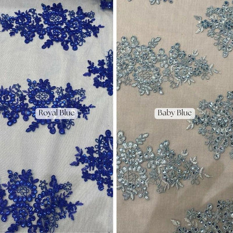 Elegant Sequin Lace Fabric - Floral Sequin Lace, Baby Blue, 51" Width