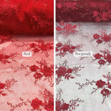 Floral Mesh Lace Fabric - Sequin Embroidery, Royal Blue, 52" Width