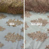 Elegant Sequin Lace Fabric - Floral Sequin Lace, Baby Blue, 51" Width