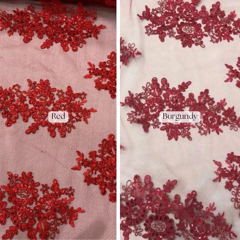 Elegant Sequin Lace Fabric - Floral Sequin Lace, Baby Blue, 51" Width