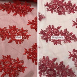 Elegant Sequin Lace Fabric - Floral Sequin Lace, Baby Blue, 51" Width
