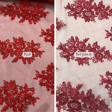 Elegant Sequin Lace Fabric - Floral Sequin Lace, Baby Blue, 51" Width