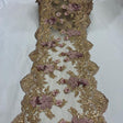 Dusty Rose Beaded Lace Fabric - Vintage 3D Floral Lace, Dusty Rose, 13" Width