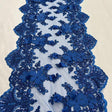 Royal Blue Beaded Lace Table Runner Lace Fabric - 3D Embroidered Floral Lace, Pearls, Sequins, 13" Width
