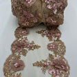 Dusty Rose Beaded Lace Fabric - 3D Embroidered Floral Lace, Pearls & Crystals, Dusty Rose, 22" Width (1 Yard)