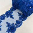 Royal Blue Beaded Lace Fabric - 3D Embroidered Lace, Pearls, Crystals, 22" Width