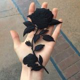 Embroidered Black Rose Patch Pair