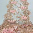 Blush Pink Beaded Lace Fabric - 3D Floral Lace With Pearls And Sequins, 13" Width