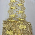 Gold Beaded Lace Table Runner Lace Fabric - Gold 3D Embroidered Lace With Pearls And Sequins, 13" Width