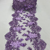 Lilac Beaded Lace Table Runner Lace Fabric - Lilac 3D Floral Lace, Pearls And Sequins, 13" Width (1 Yard)