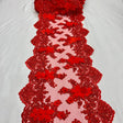 Red Beaded Lace Table Runner 3D Floral Lace Fabric - Red Floral Pattern, 13" Width (1 Yard)