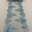 Baby Blue Beaded Lace Fabric - 3D Embroidered Lace With Pearls And Crystals, 22" Width