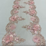 Blush Pink Beaded Lace Fabric - 3D Floral Lace, Pearls And Crystals, 22" Width