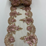 Dusty Rose Beaded Lace Fabric - 3D Embroidered Floral Lace, Pearls & Crystals, Dusty Rose, 22" Width (1 Yard)