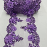 Lilac Beaded Lace Table Runner - 3D Embroidered Floral Lace, Lilac, 22" Width