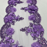Lilac Beaded Lace Table Runner - 3D Embroidered Floral Lace, Lilac, 22" Width