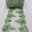 Sage Green Beaded Lace Fabric - 3D Embroidered Lace With Pearls And Crystals, 22" Width