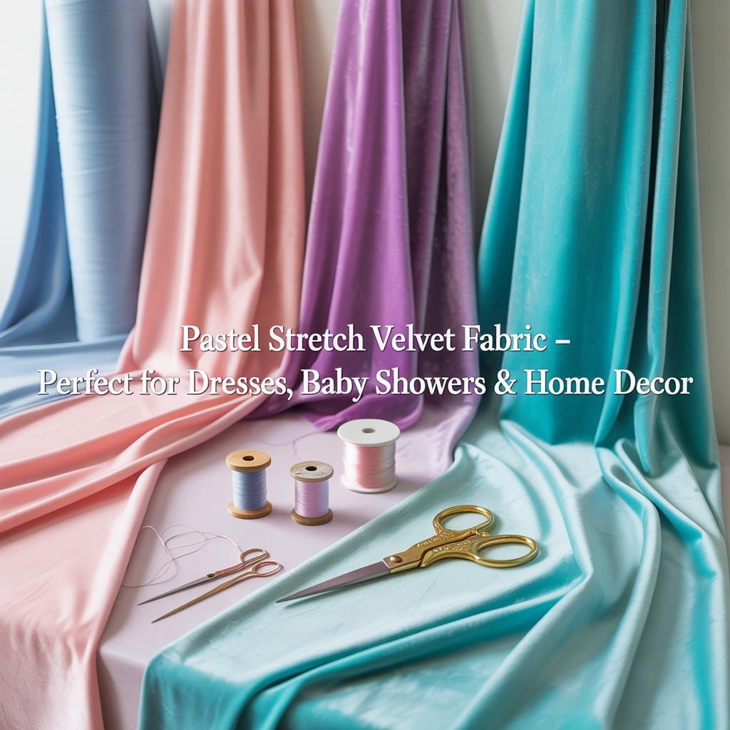Pastel Stretch Velvet Fabric - Baby Blue, Pastel Pink, Light Orchid, Tiffany Blue, Turquoise, 58-60" Width