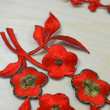 Embroidered Flower Patch Applique Red Gold