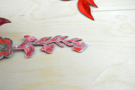Embroidered Flower Patch Applique Red Gold