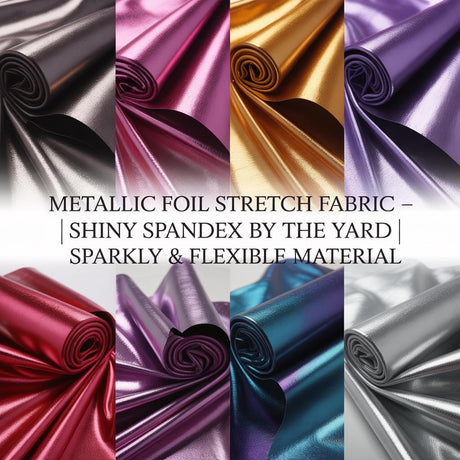 Metallic Foil Stretch Polyester Spandex Fabric - Black, Gold, Fuchsia, Purple, Red, Royal Blue, Silver, 58/60" Width