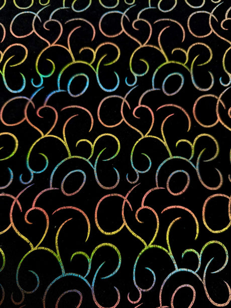 Polyester Spandex Velvet Fabric - Multi Foil Hologram Effect Swirl Design, 58 To 60 Inches Wide