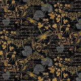 Quilting Cotton Text and Floral Fleur-CD3182 Black Timeless Treasures