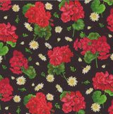 Quilting Cotton Scarlet Beauty Geraniums and Daisies Black Timeless Treasures