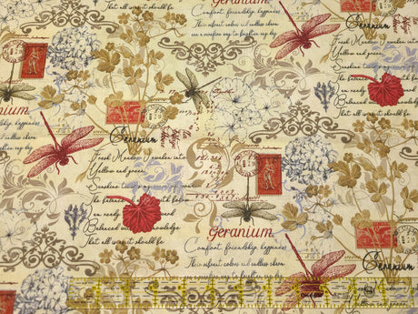 Quilting Cotton Scarlet Beauty Text and Floral Fleur-CD3182 Cream