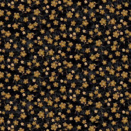 Quilting Cotton Scarlet Beauty Tossed Gold Geranium Fleur Black Timeless Treasures