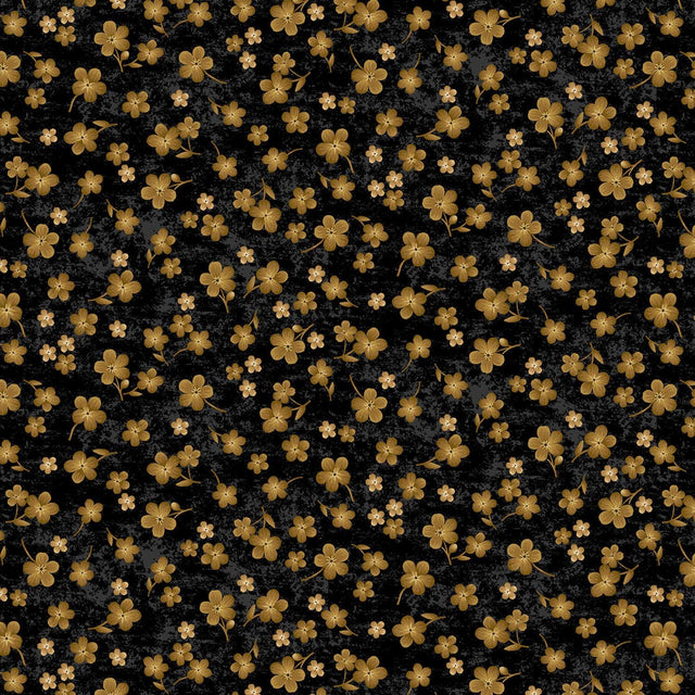 Quilting Cotton Scarlet Beauty Tossed Gold Geranium Fleur Black Timeless Treasures