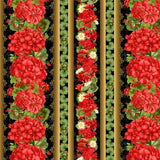 Quilting Cotton Scarlet Beauty Border Stripe Fleur Black Timeless Treasures