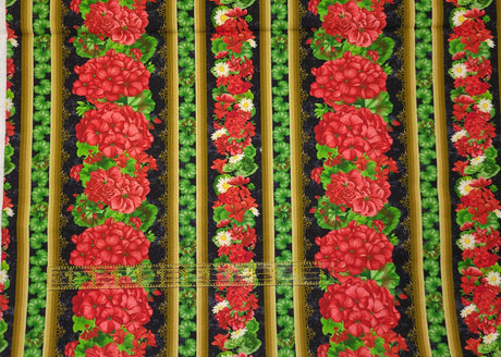 Quilting Cotton Scarlet Beauty Border Stripe Fleur Black Timeless Treasures