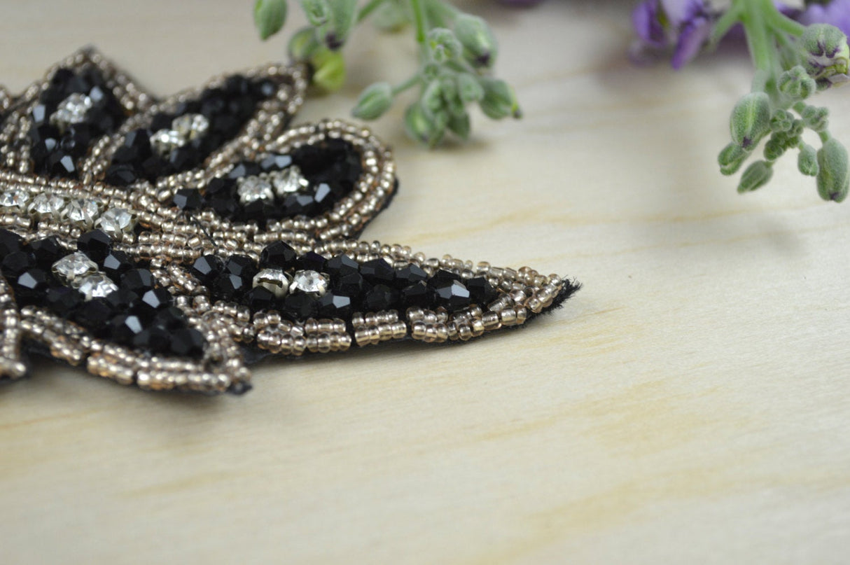 Rhinestone Leaf Applique Black Champagne