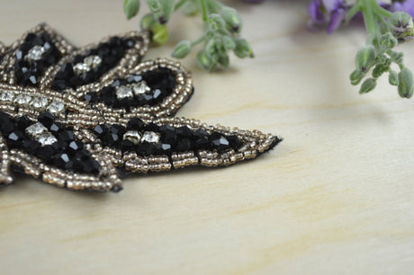 Rhinestone Leaf Applique Black Champagne
