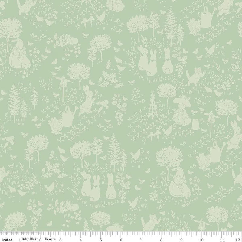 Quilting Cotton Peter Rabbit™ and Benjamin Bunny™ Tonal Garden Green Riley Blake