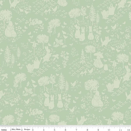 Quilting Cotton Peter Rabbit™ and Benjamin Bunny™ Tonal Garden Green Riley Blake