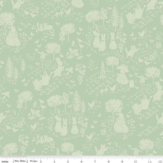 Quilting Cotton Peter Rabbit™ and Benjamin Bunny™ Tonal Garden Green Riley Blake