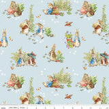 Quilting Cotton Peter Rabbit™ and Benjamin Bunny™ Main Blue Riley Blake
