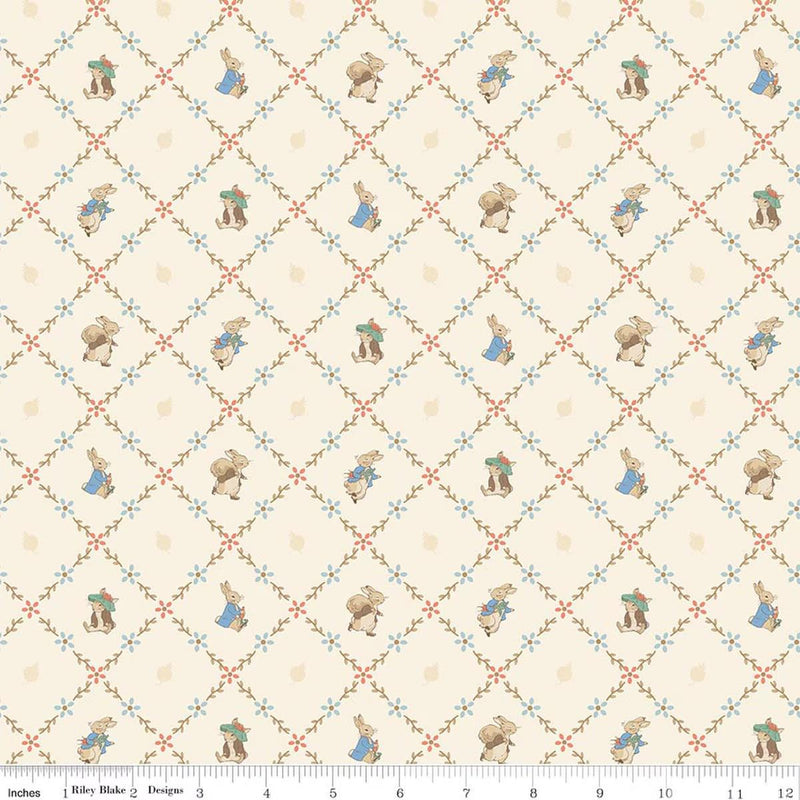 Quilting Cotton Peter Rabbit™ and Benjamin Bunny™ Lattice Cream Riley Blake