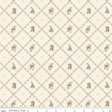 Quilting Cotton Peter Rabbit™ and Benjamin Bunny™ Lattice Cream Riley Blake