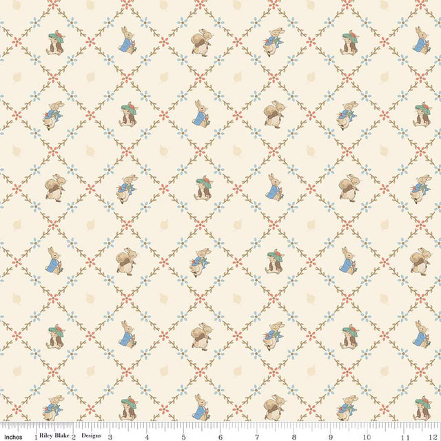 Quilting Cotton Peter Rabbit™ and Benjamin Bunny™ Lattice Cream Riley Blake