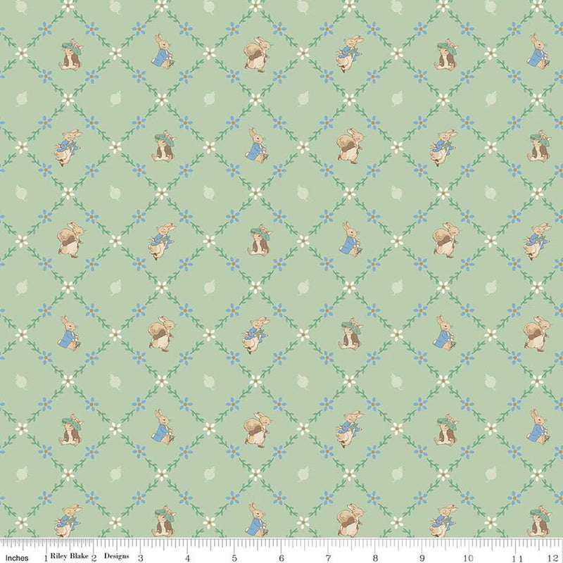 Quilting Cotton Peter Rabbit™ and Benjamin Bunny™ Lattice Green Riley Blake