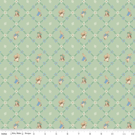 Quilting Cotton Peter Rabbit™ and Benjamin Bunny™ Lattice Green Riley Blake